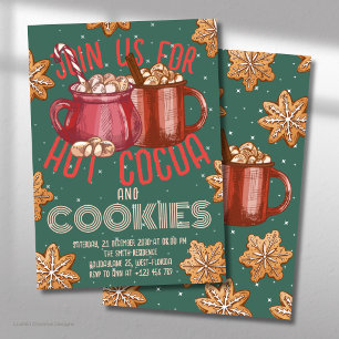 Invitation Chocolat Chaud Rouge Mug & Cookies Fêtes Noël