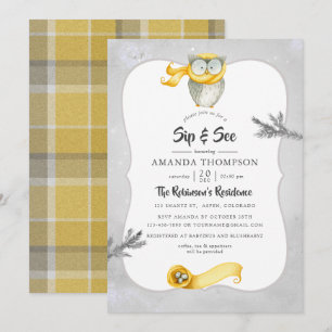 Invitation Chocolat de Noël de hibou d'hiver à l'aquarelle Si