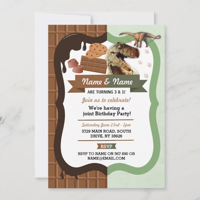 Invitation Chocolat & Dinosaure N'IMPORTE QUEL ÂGE (Devant)