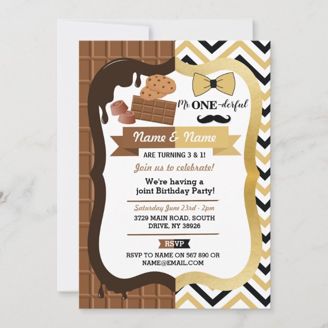 Invitation Chocolat et Mr. One-derful First Birthday Joint (Devant)