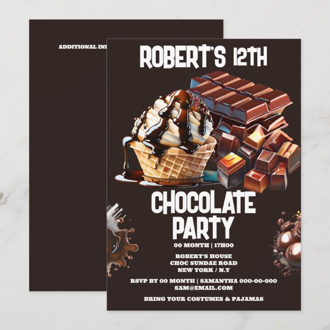 Invitation Chocolat fête glace gaufre sundae dessert (Devant / Derrière)