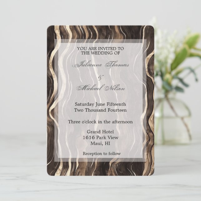 Invitation Chocolat Gold Faille Floral Mariage (Debout devant)