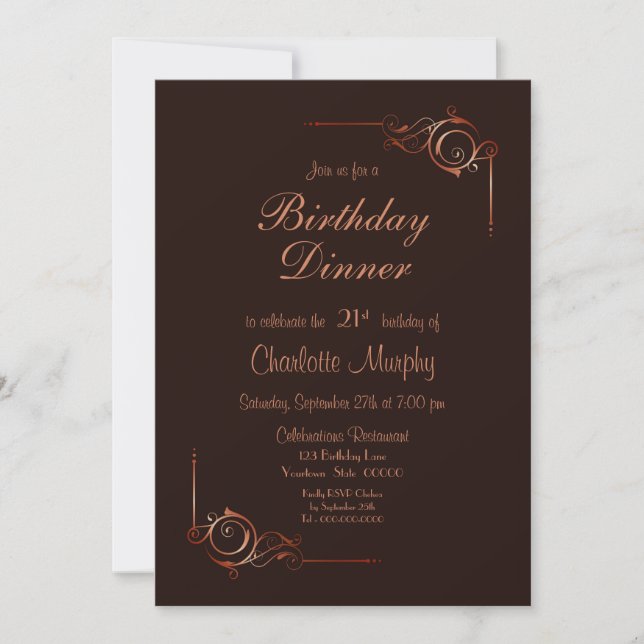 Invitation Chocolat Gold Floral Leaf 21ème anniversaire Dîner (Devant)