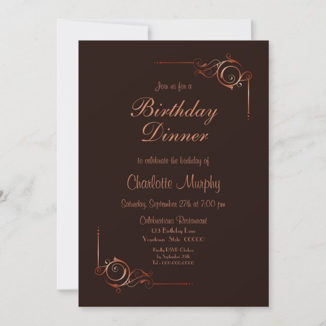 Invitation Chocolat Gold Floral Leaf Anniversaire Dîner Invit (Devant)