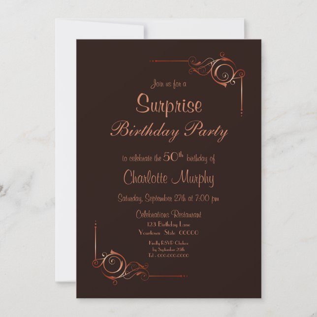 Invitation Chocolat Gold Floral Surprise 50e fête d'anniversa (Devant)