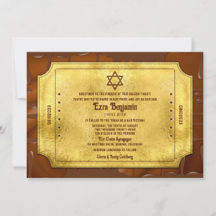 Invitation Chocolat Golden Ticket Bar Mitzvah ou Bat mitzvah
