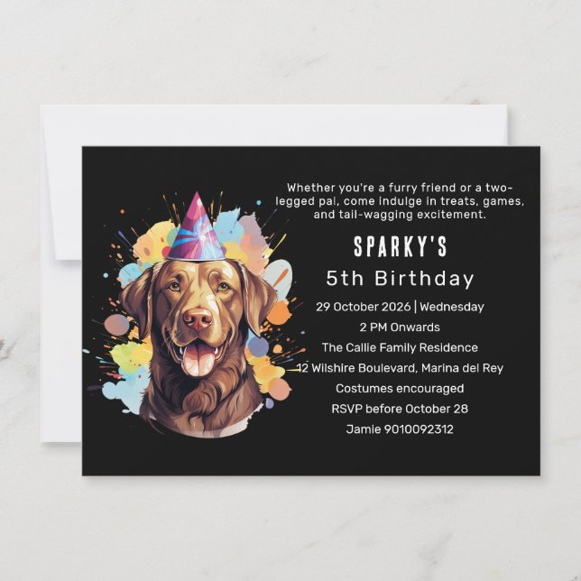 Invitation Chocolat Labrador Paw ty : Un Bassin Anniversaire (Devant)