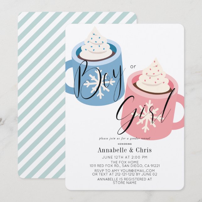 Invitation Chocolat rose et bleu Chocolat Mugs Révélation de  (Devant / Derrière)