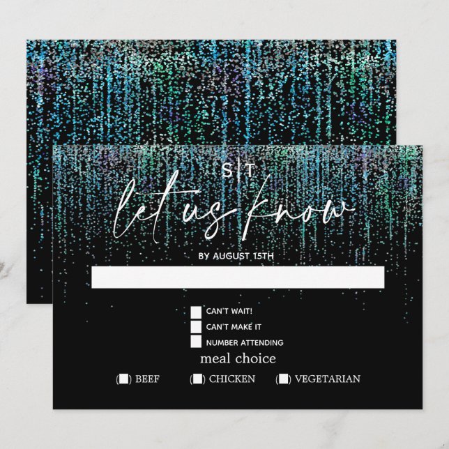 Invitation Choix de repas moderne RSVP Edgy Parties scintilla (Devant / Derrière)