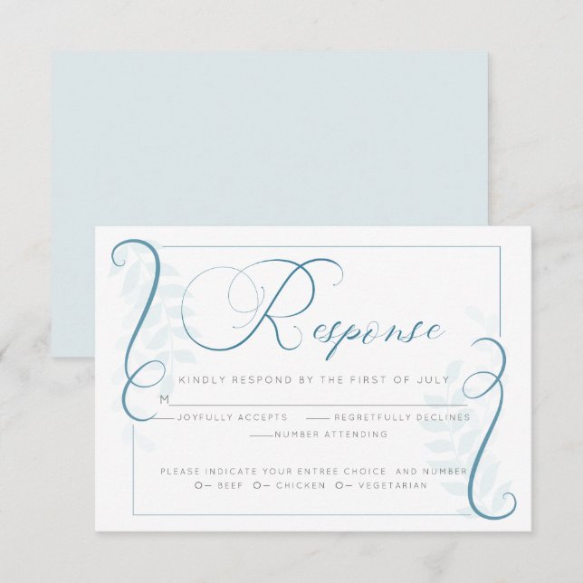 Invitation Choix de repas RSVP | Défilement turquoise bleu si (Devant / Derrière)