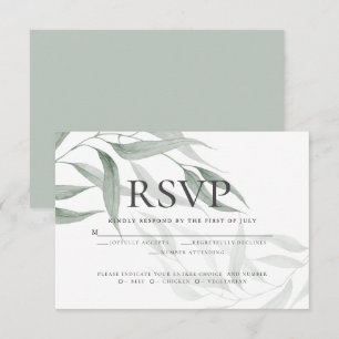 Invitation Choix de repas RSVP   Feuilles d'aquarelle vert po