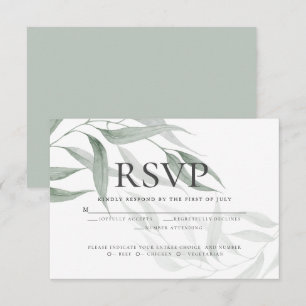 Invitation Choix de repas RSVP   Feuilles d'aquarelle vert po