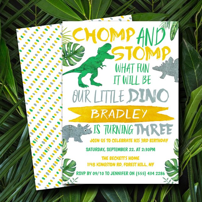 Invitation Chomp & Stomp ! Dinosaur Boys 3e anniversaire (Créateur téléchargé)