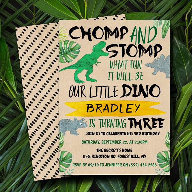 Invitation Chomp & Stomp ! Dinosaur Boys 3e anniversaire (Créateur téléchargé)