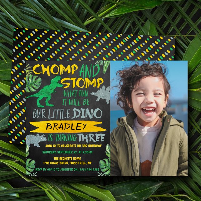 Invitation Chomp & Stomp ! Dinosaur Boys 3ème anniversaire Ph (Créateur téléchargé)