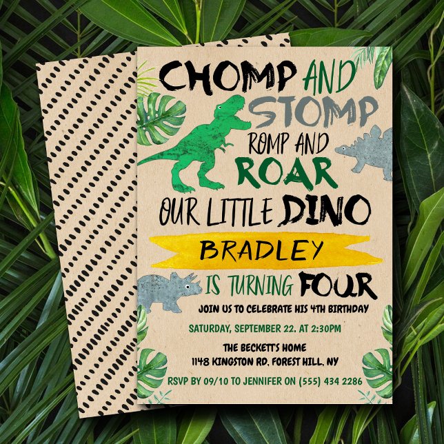 Invitation Chomp & Stomp ! Dinosaur Boys 4e anniversaire (Créateur téléchargé)