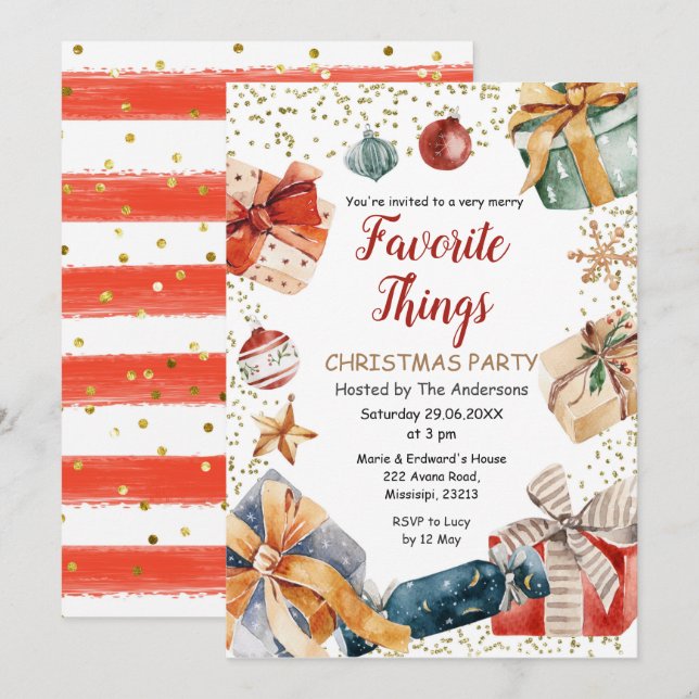 Invitation Choses favorites Noël Échange cadeau fête  (Devant / Derrière)