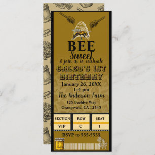 Invitation Chou Bee Beehive Birthday Party Event Ticket