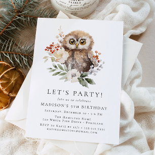 Invitation Chouette à l'aquarelle mignonne fête d'anniversair