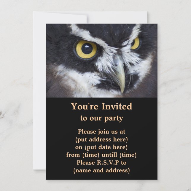 Invitation Chouette à lunettes noires et blanches (Devant)