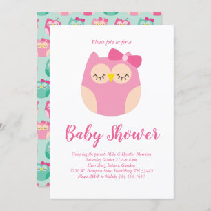 Invitation Chouette Bébé Douche Oiseau rose Fille