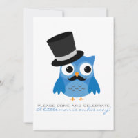 Chouette bleue avec Baby shower Moustache Invitati