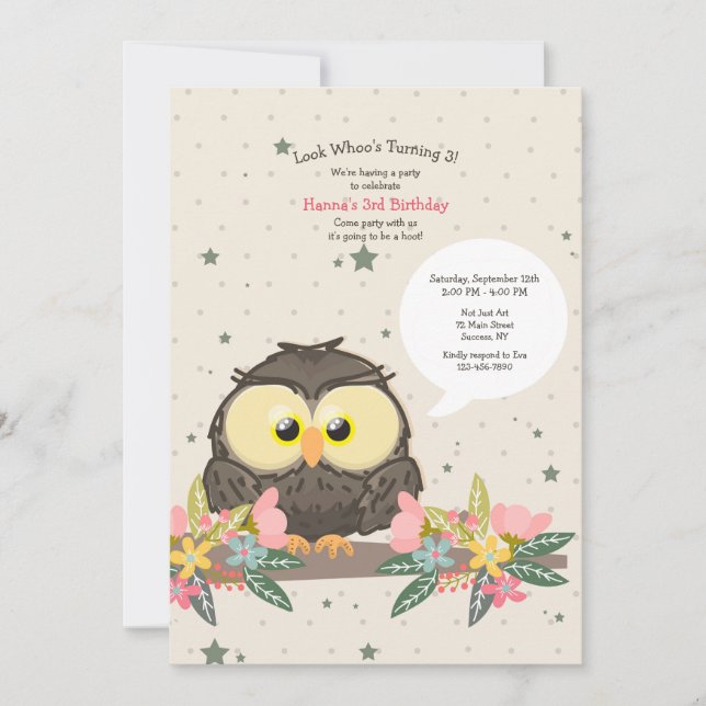 Invitation Chouette d'anniversaire (Devant)