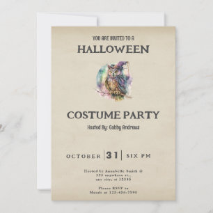 Invitation Chouette dans un chapeau de sorcière Pastel Hallow