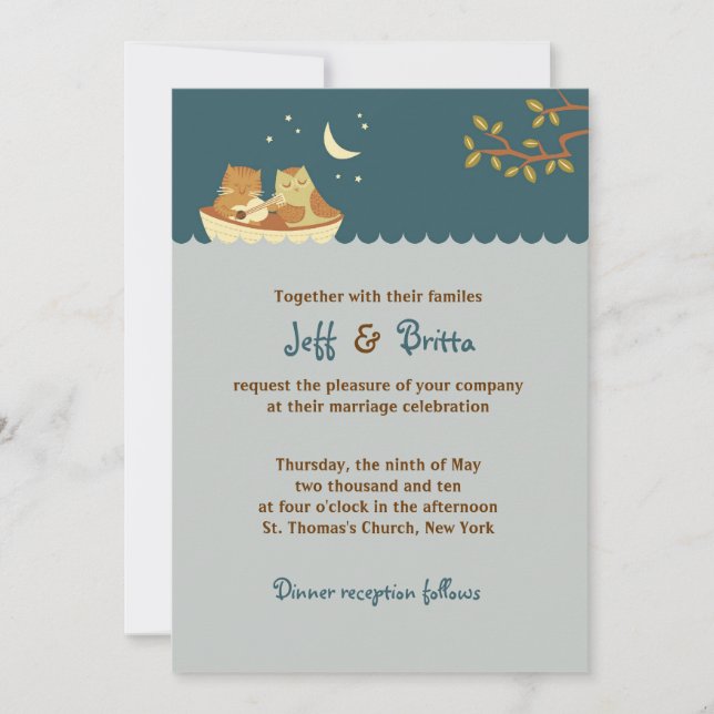 Invitation Chouette et Mariage de livre d'histoire de Pussyca (Devant)
