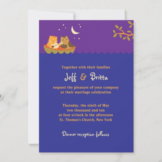 Invitation Chouette et Mariage de livre d'histoire de Pussyca (Devant)