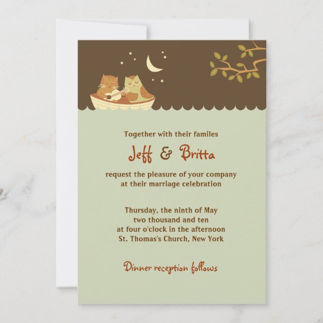 Invitation Chouette et Mariage livre de contes (bleu et Brown (Devant)