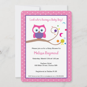 Invitation Chouette Fille Rose Yeux Expressifs Charmants Mign