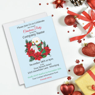 Invitation Chouette neigeuse Poinsettias rouges Entreprise No