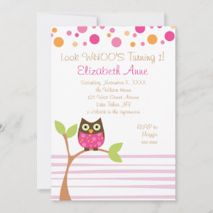 Invitation Chouette rose chaude