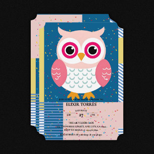 Invitation Chouette rose mignonne Baby shower boisé neutre pa