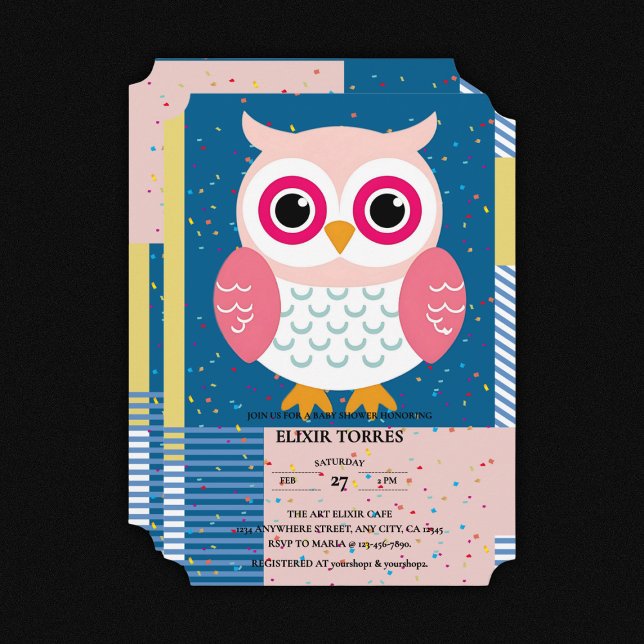 Invitation Chouette rose mignonne Baby shower boisé neutre pa (Créateur téléchargé)