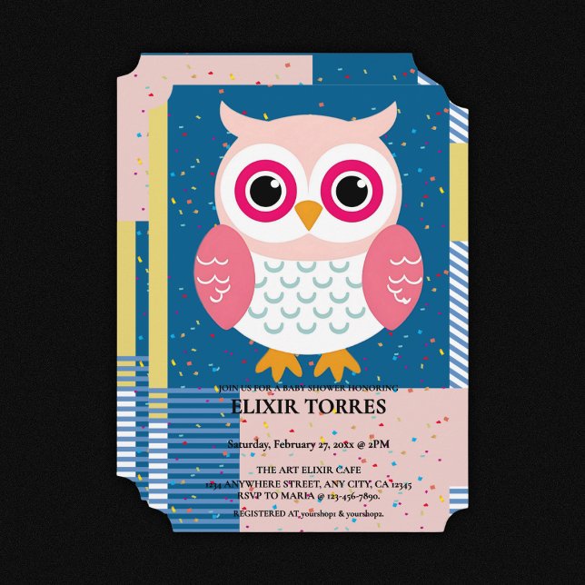 Invitation Chouette rose mignonne Baby shower boisé neutre pa (Créateur téléchargé)