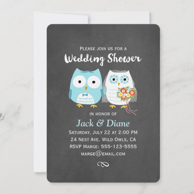 Invitation Chouette Wedding shower Couple mignonne Mariée et  (Devant)