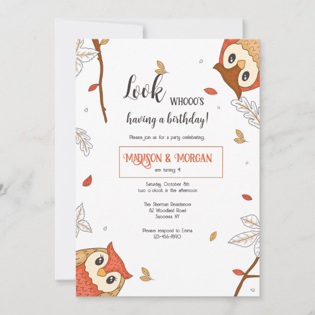 Invitation Chouettes d'anniversaire (Devant)