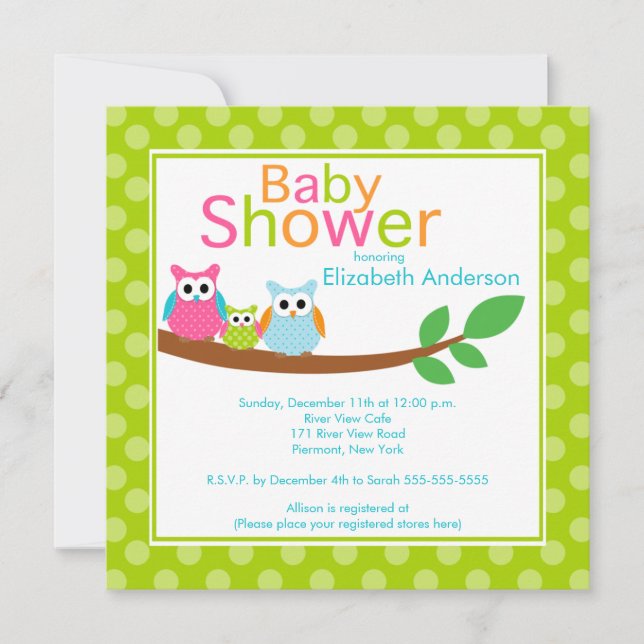 Invitation Chouettes de papa et maman avec Baby shower neutre (Devant)