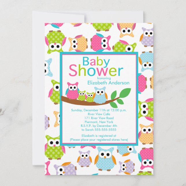 Invitation Chouettes de papa et maman avec Baby shower TWINS  (Devant)