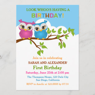 Invitation Chouettes mignonnes sur les jumeaux de branche Inv