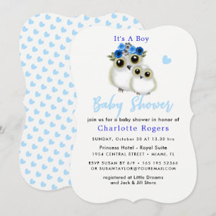 Invitation Chouettes Whimsical Cute Baby Boy Douche