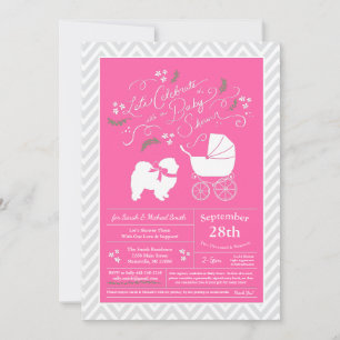 Invitation Chow Chow Chien Baby shower fille rose