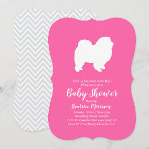 Invitation Chow Chow Chien Baby shower fille rose