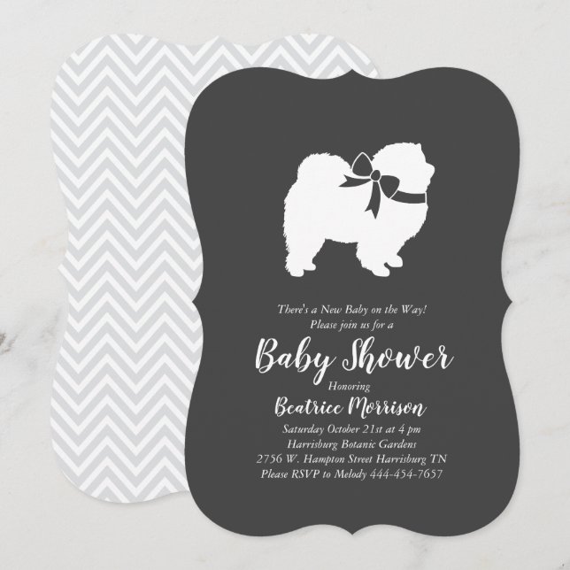 Invitation Chow Chow Chien Baby shower neutre (Devant / Derrière)
