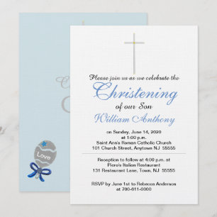 Invitation Christening Cross Blue Grey