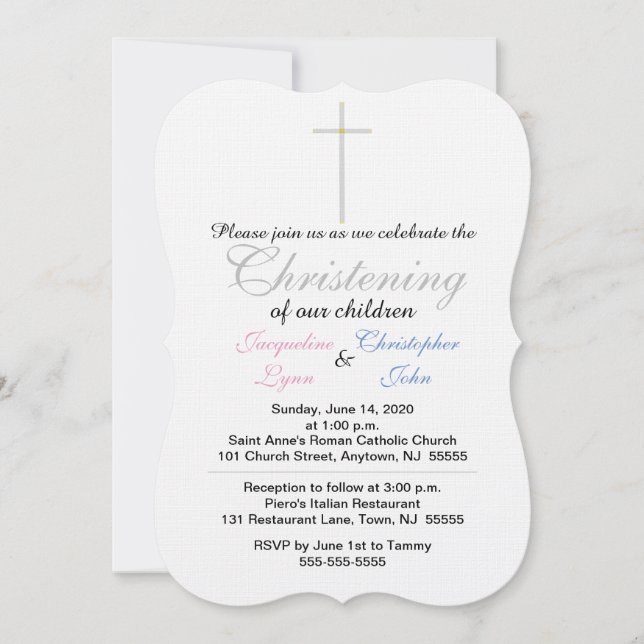 Invitation Christening Pink Blue Twins (Devant)
