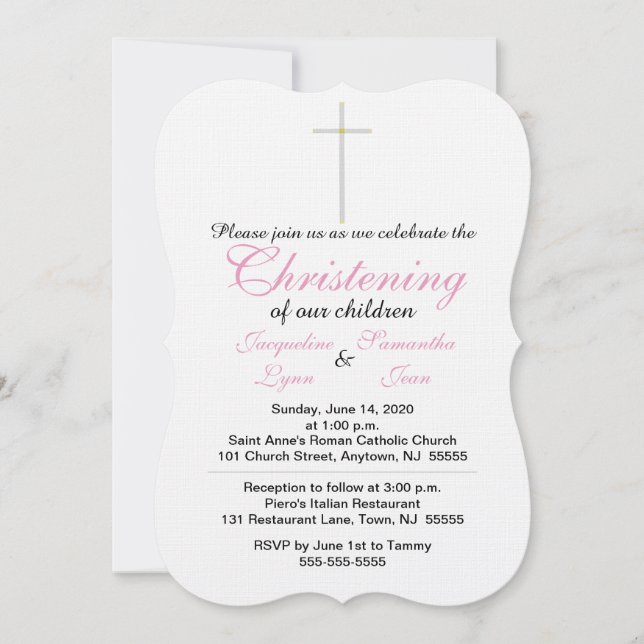 Invitation Christening Pink Twins (Devant)