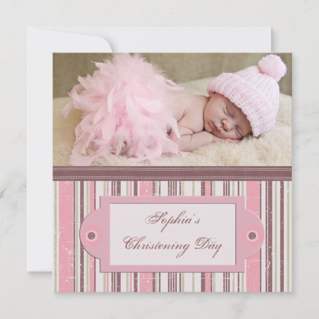 Invitation Christening rose et Brown (Devant)